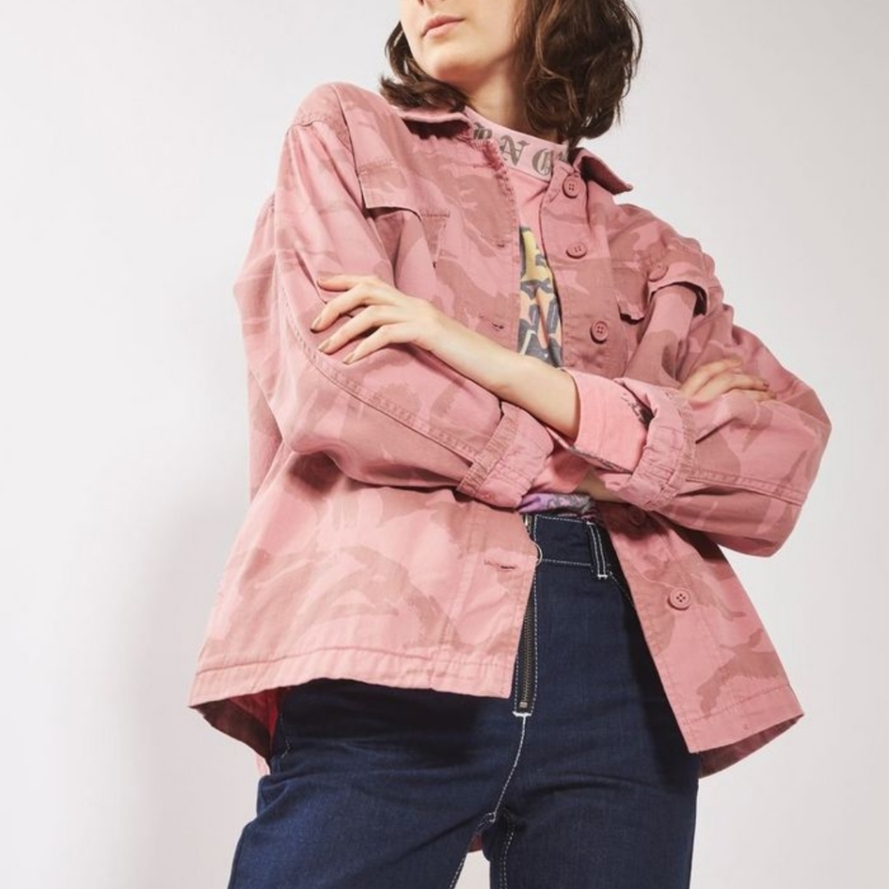 Topshop Pink Camo Denim Jacket